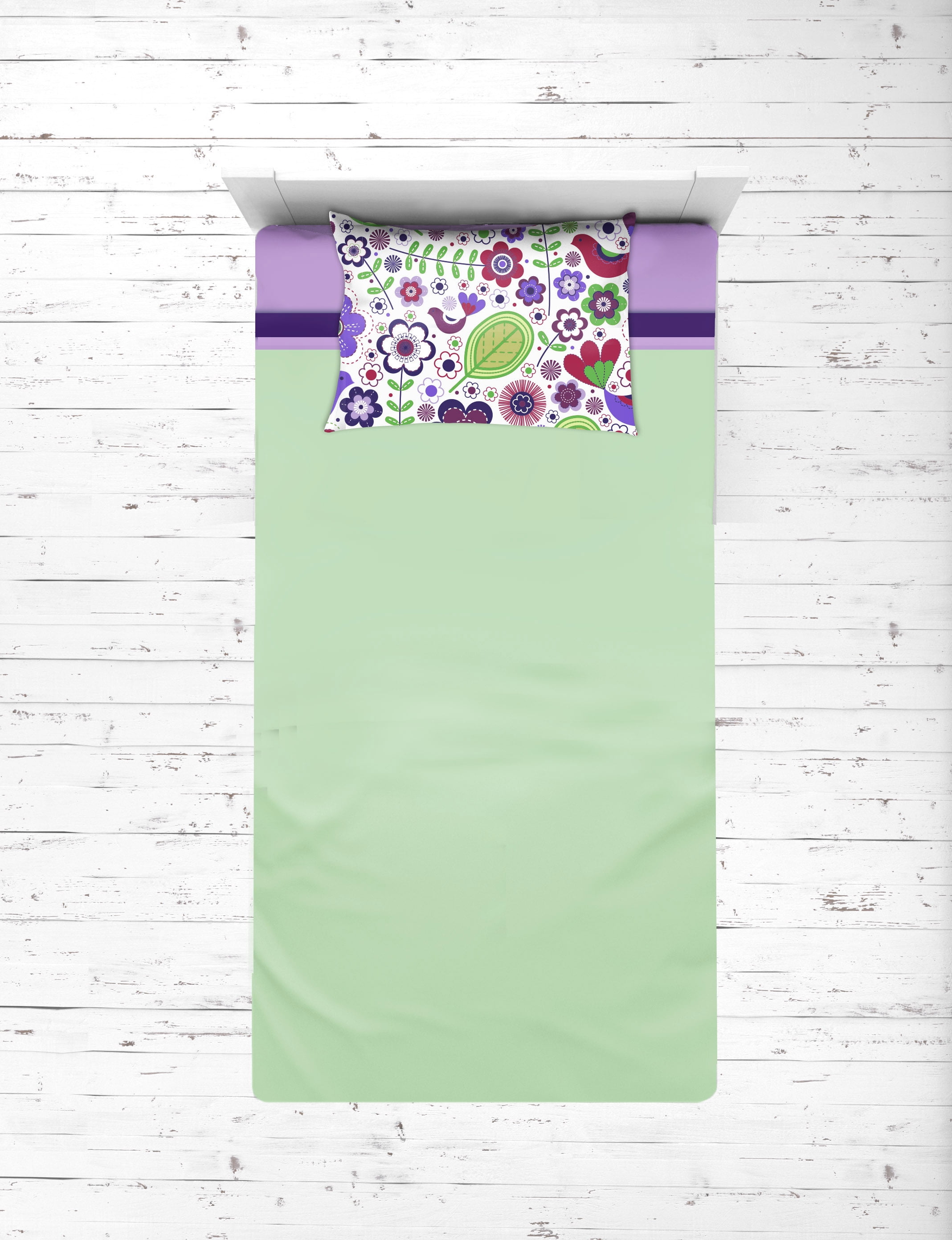 Bacati - Botanical 3-Piece 100% Cotton Percale Toddler Sheet Set, Purple