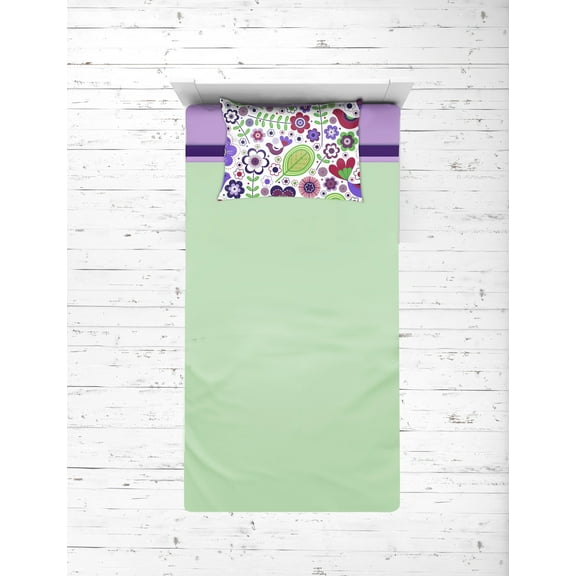 Bacati - Botanical 3-Piece 100% Cotton Percale Toddler Sheet Set, Purple