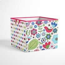Bacati - Botanical Pink Cotton Percale Fabric covered Storage, Large Box, 14 x 14 x 10 inches