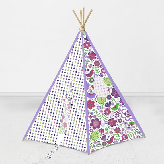 Bacati Botanical, Purple/Lilac/Green/Plum Teepee Tent for Kids/Toddlers, 100% Cotton Breathable Percale Fabric Cover