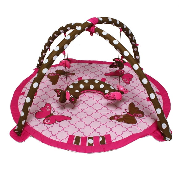 Bacati - Butterflies Girls Activity Gym & Playmat, Pink/Chocolate with Butterflies Toys