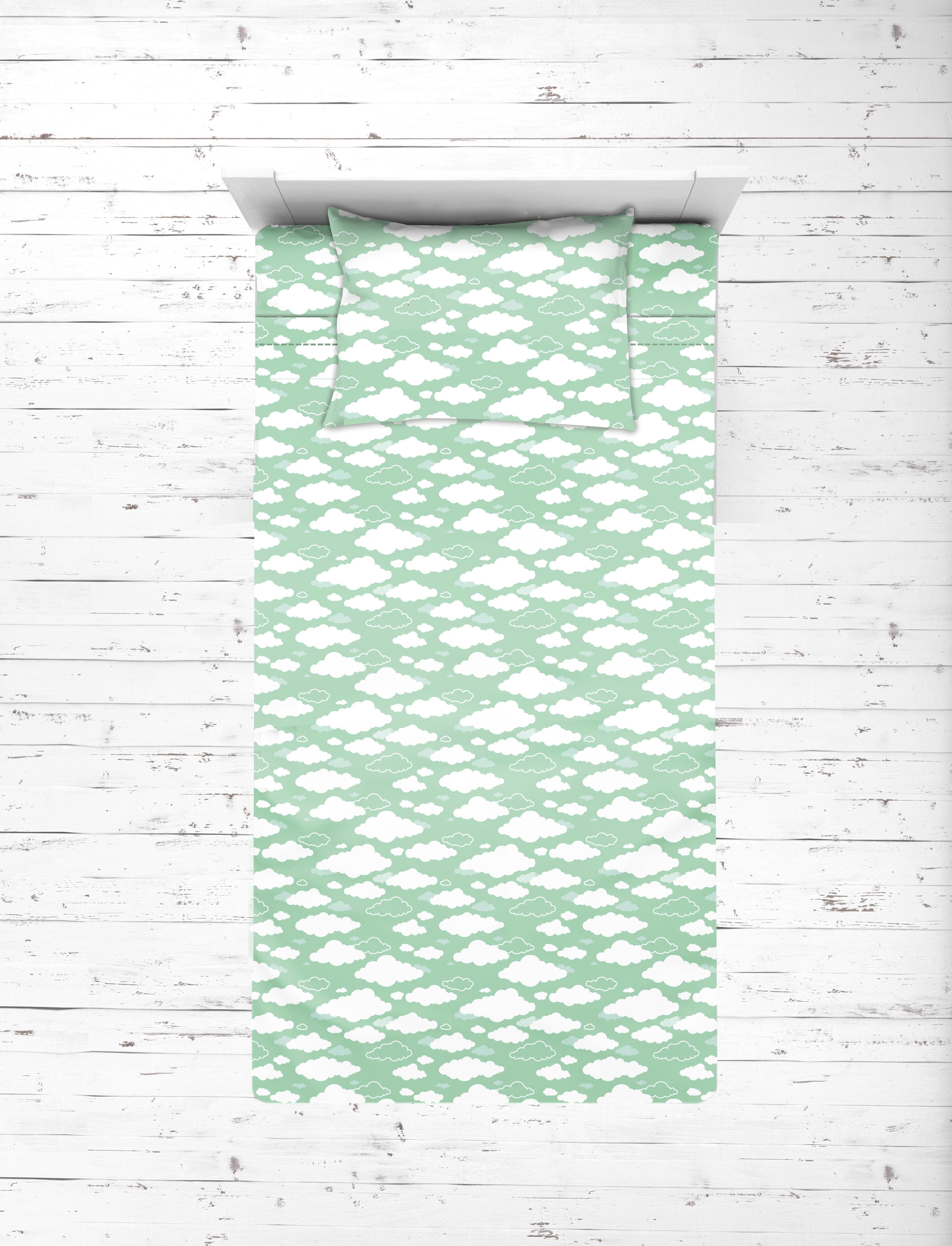 Bacati - Clouds in the City Mint/Grey 3 pc Toddler Bedding Sheet Set