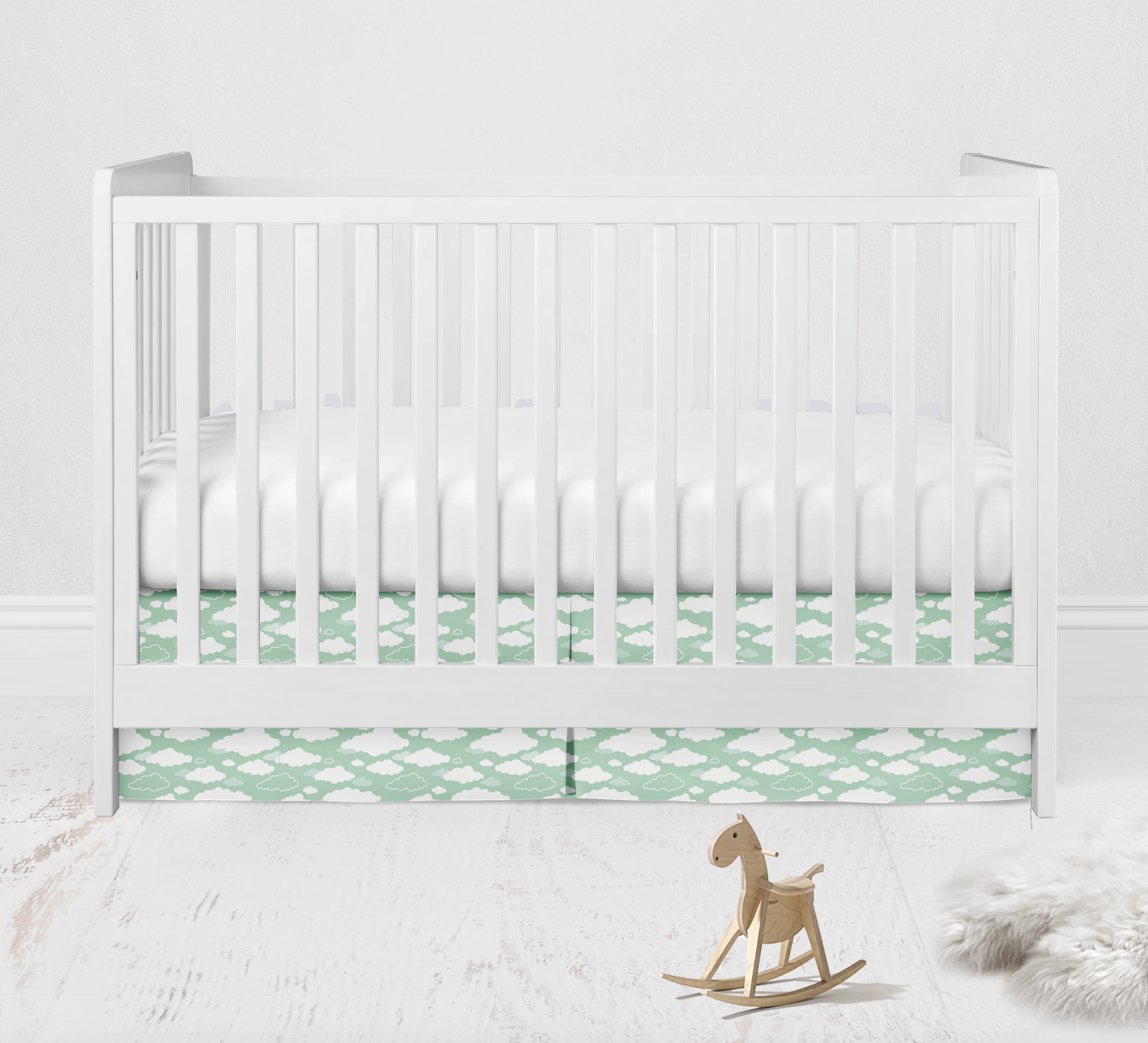 Bacati - Clouds in the City Mint/Grey Crib/Toddler Bed Skirt