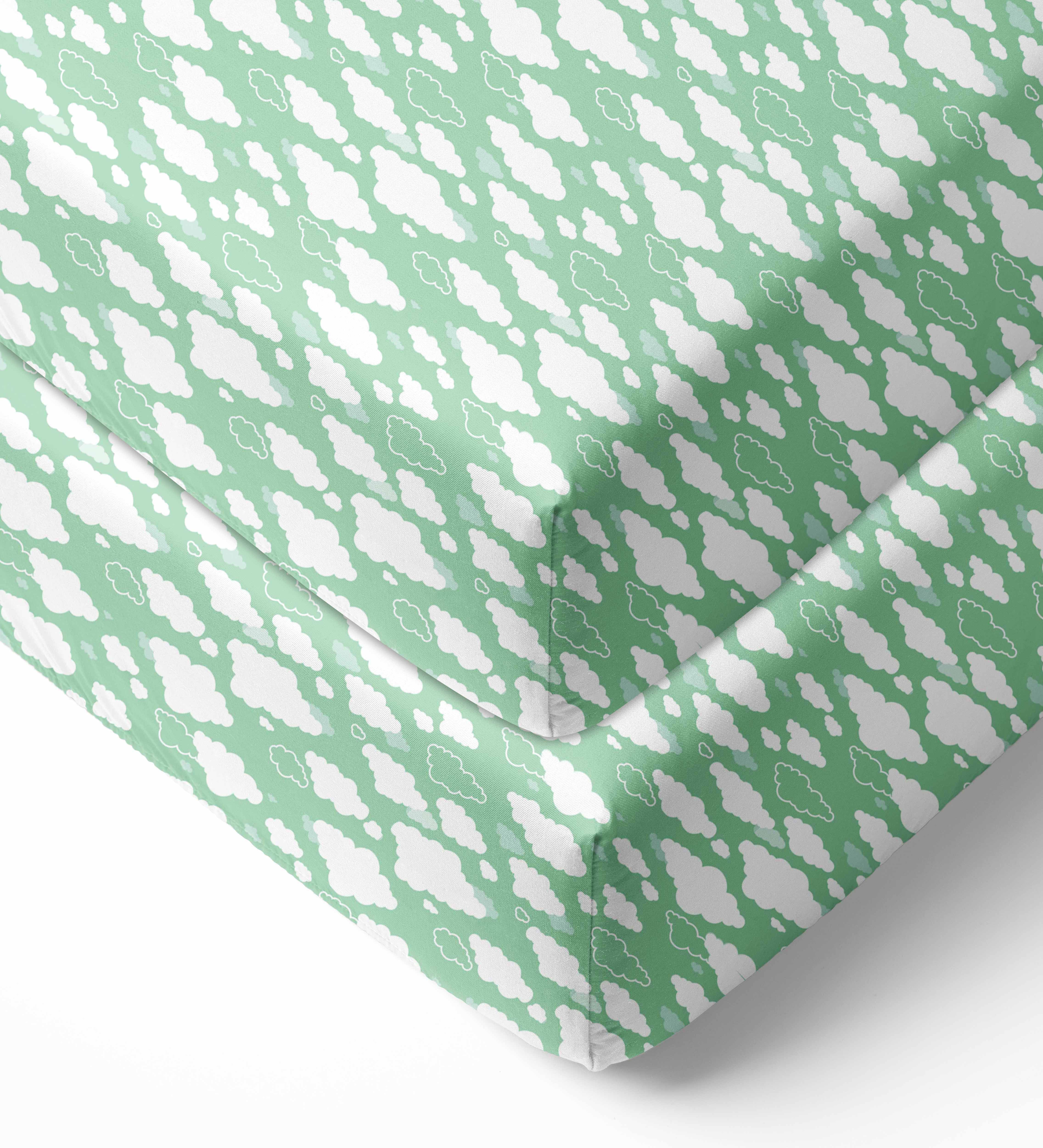 Bacati - Clouds in the City Mint/Grey Crib/Toddler Fitted Sheet