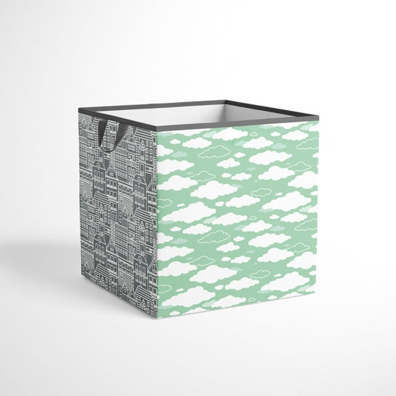 Bacati - Clouds in the City Mint//Grey Storage Box Small