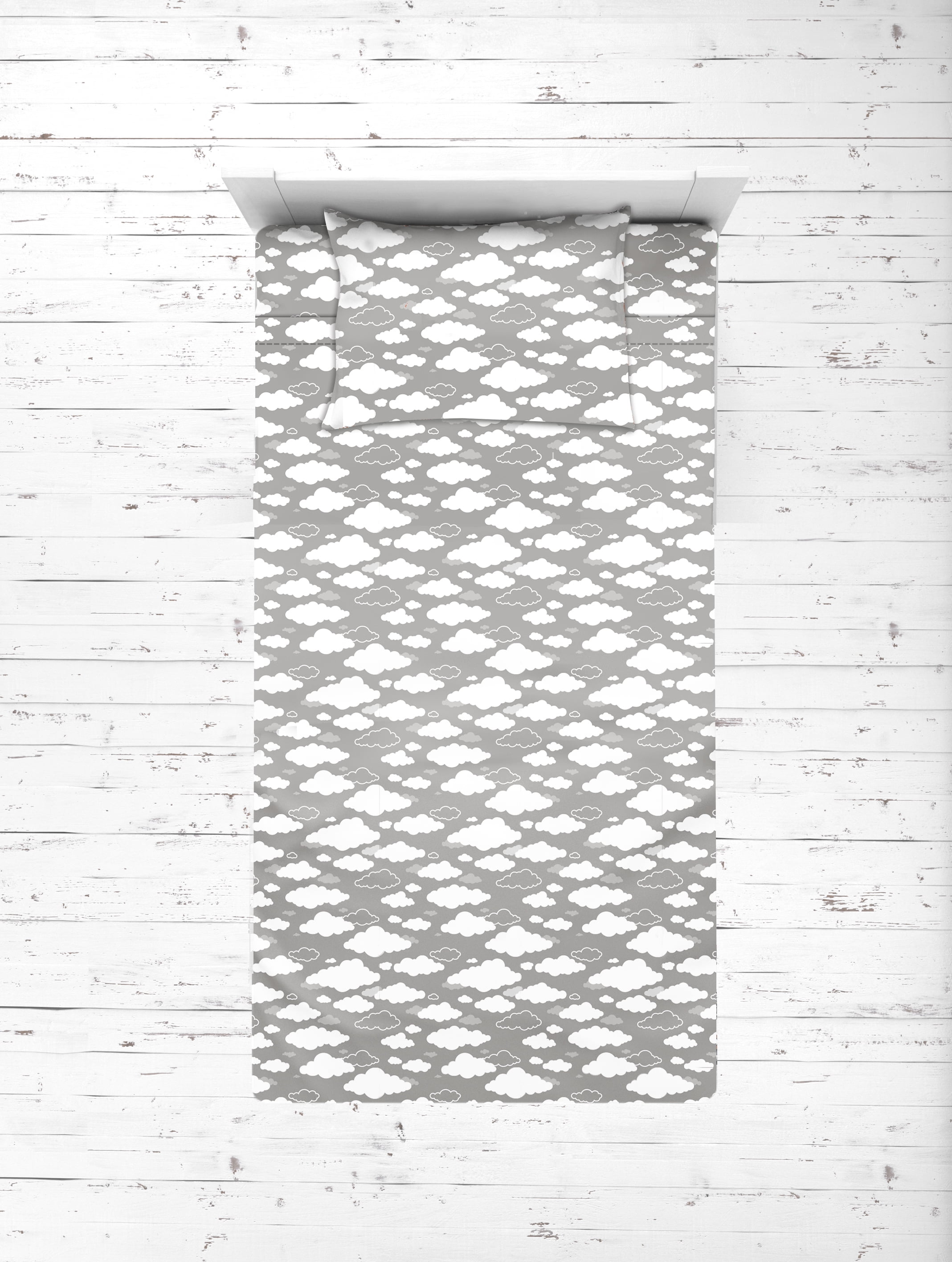 Bacati - Clouds in the City White/Grey 3 pc Toddler Bedding Sheet Set