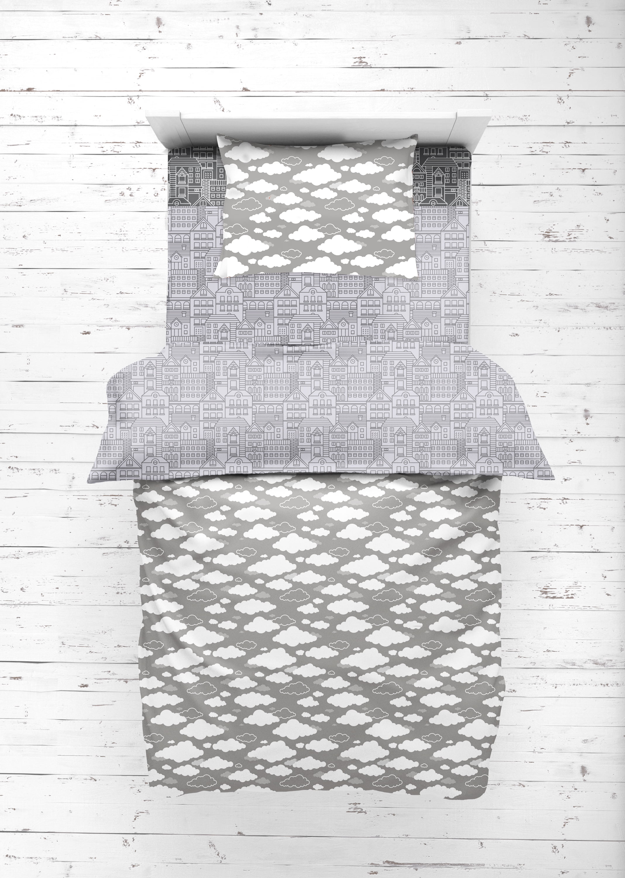 Bacati - Clouds in the City White/Grey 4 pc Toddler Bedding Set