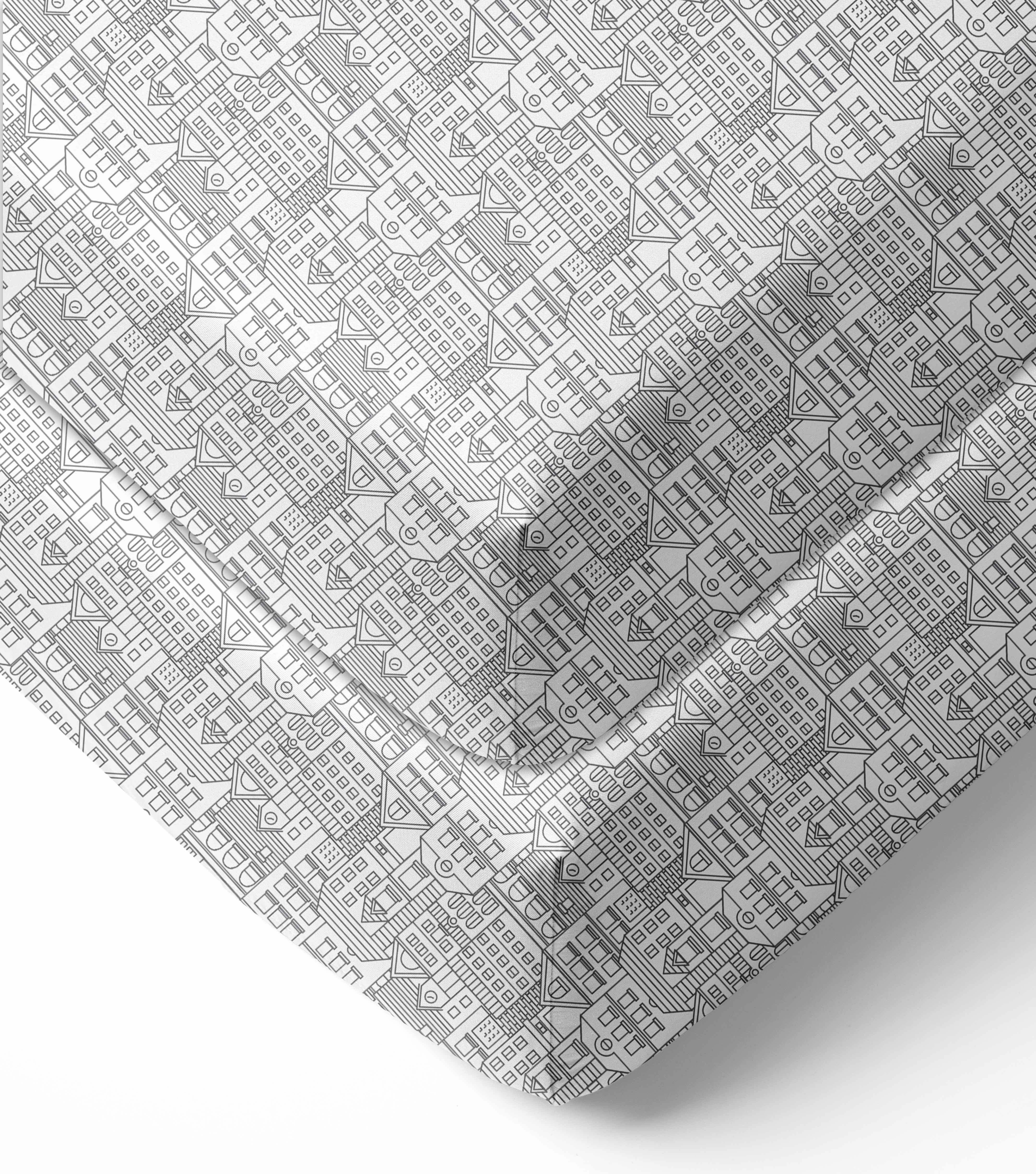 Bacati - Clouds in the City White/Grey Cityscape Crib/Toddler Fitted Sheets