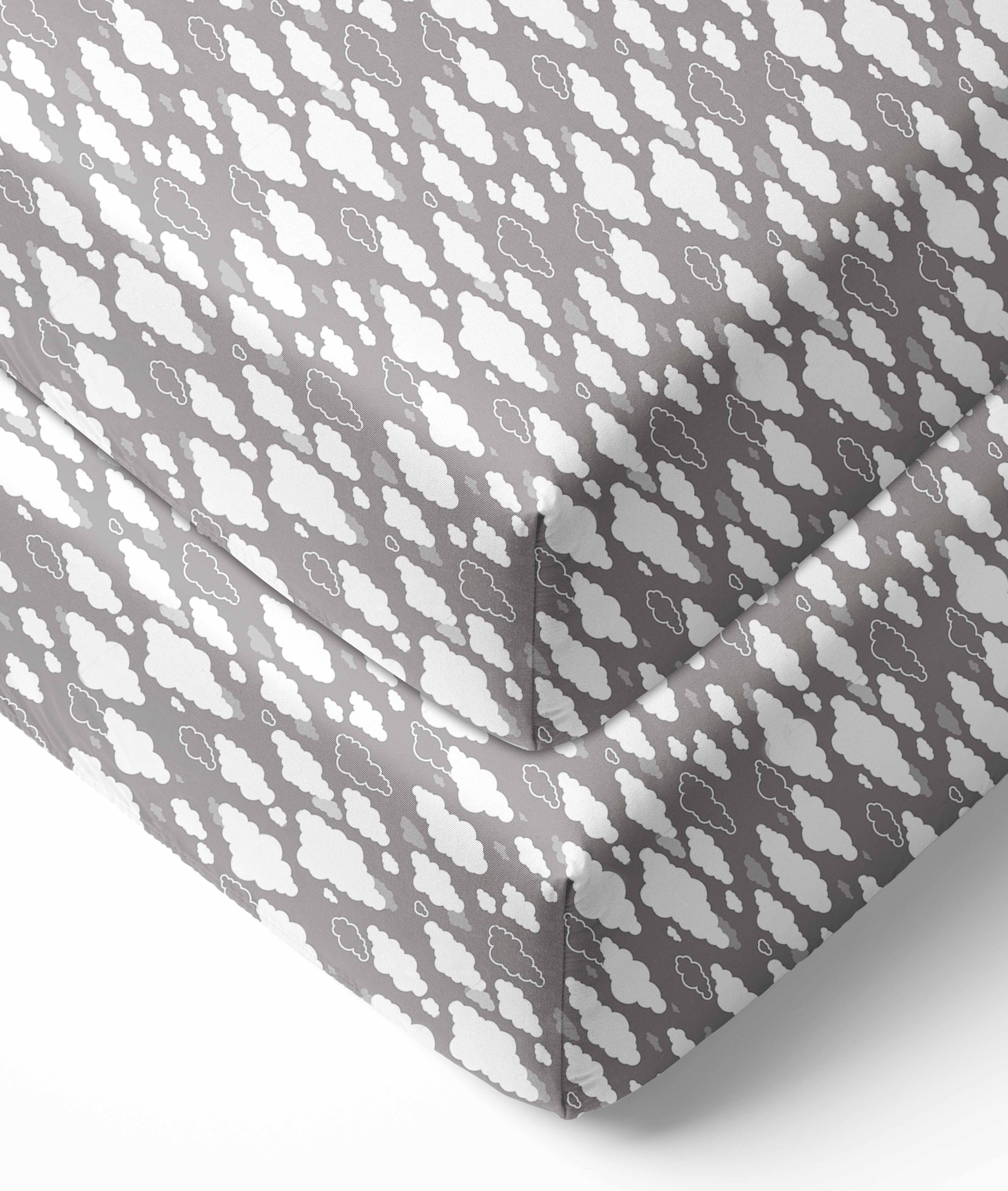 Bacati - Clouds in the City White/Grey Clouds Crib/Toddler Fitted Sheet