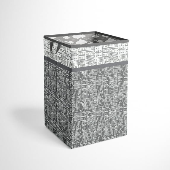 Bacati - Clouds in the City White/Grey Collapsable Hamper