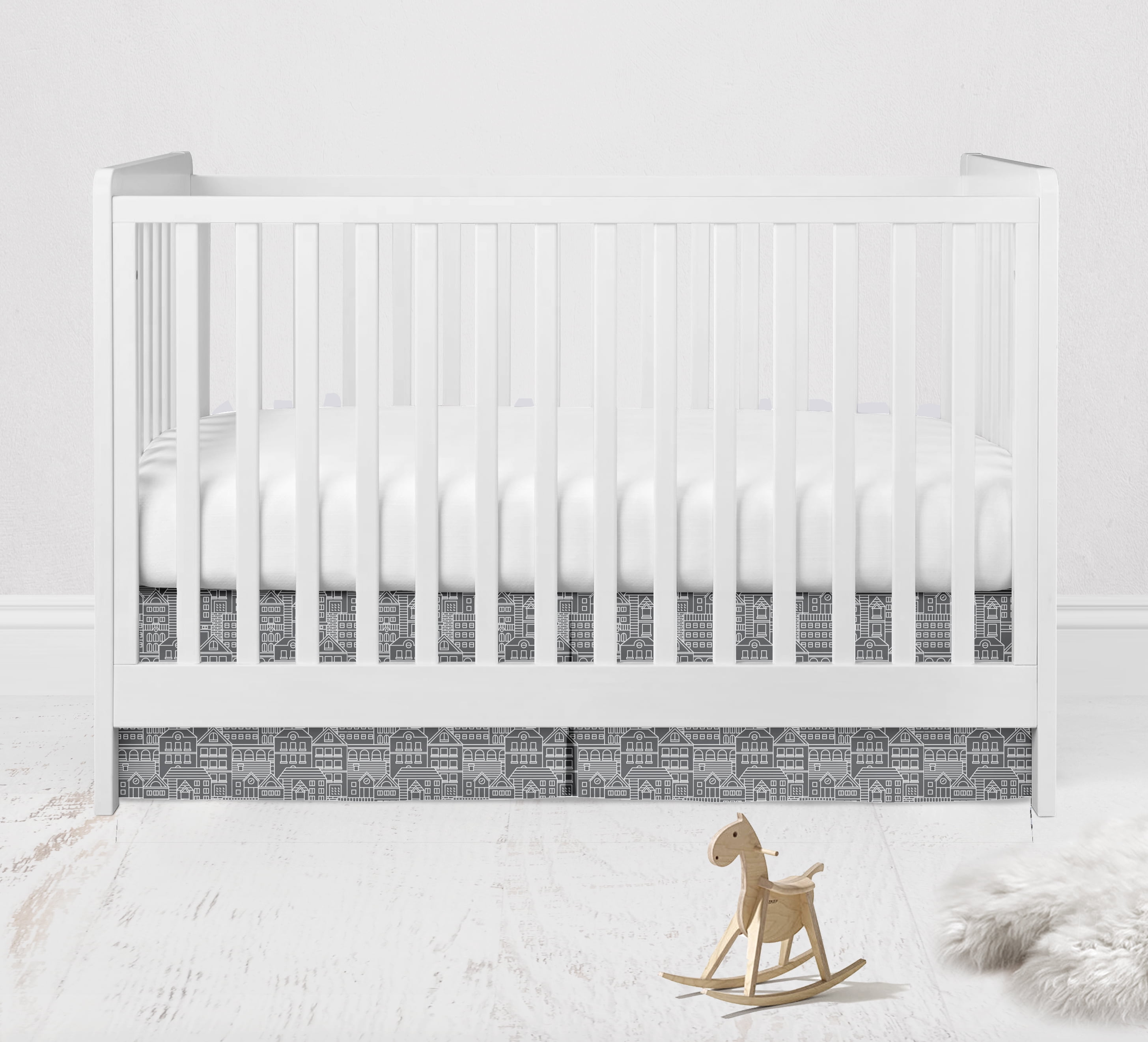 Bacati - Clouds in the City White/Grey Reverse Cityscape Crib/Toddler Bed Skirt