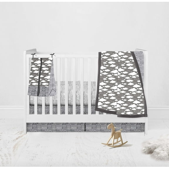 Bacati - Clouds in the City White/Grey set 4 pc Crib Set