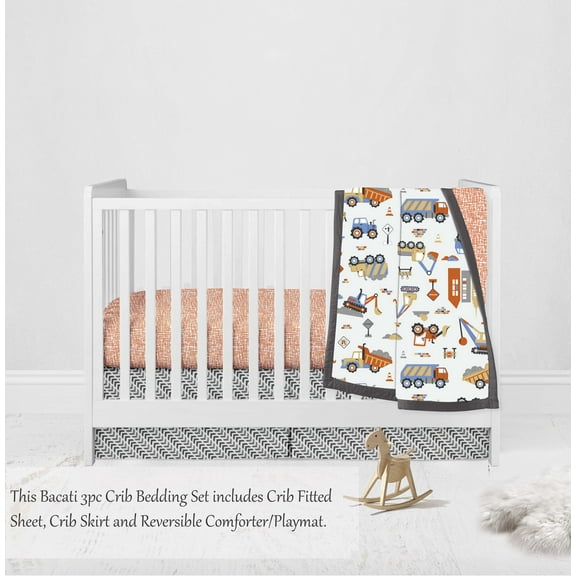 Bacati - Construction 3-Piece Crib Bedding Set - Yellow/Orange/Blue/Grey Boys