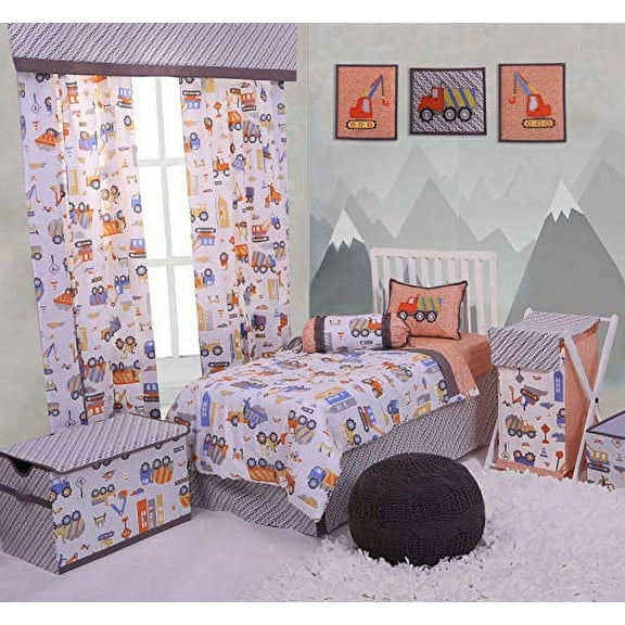 Bacati Construction Multicolor Boys Cotton 4 Piece Toddler Bedding Set 100 percent Cotton Includes Reversible Comforter, Fitted Sheet, Top Sheet, and Pillow Case for Boys