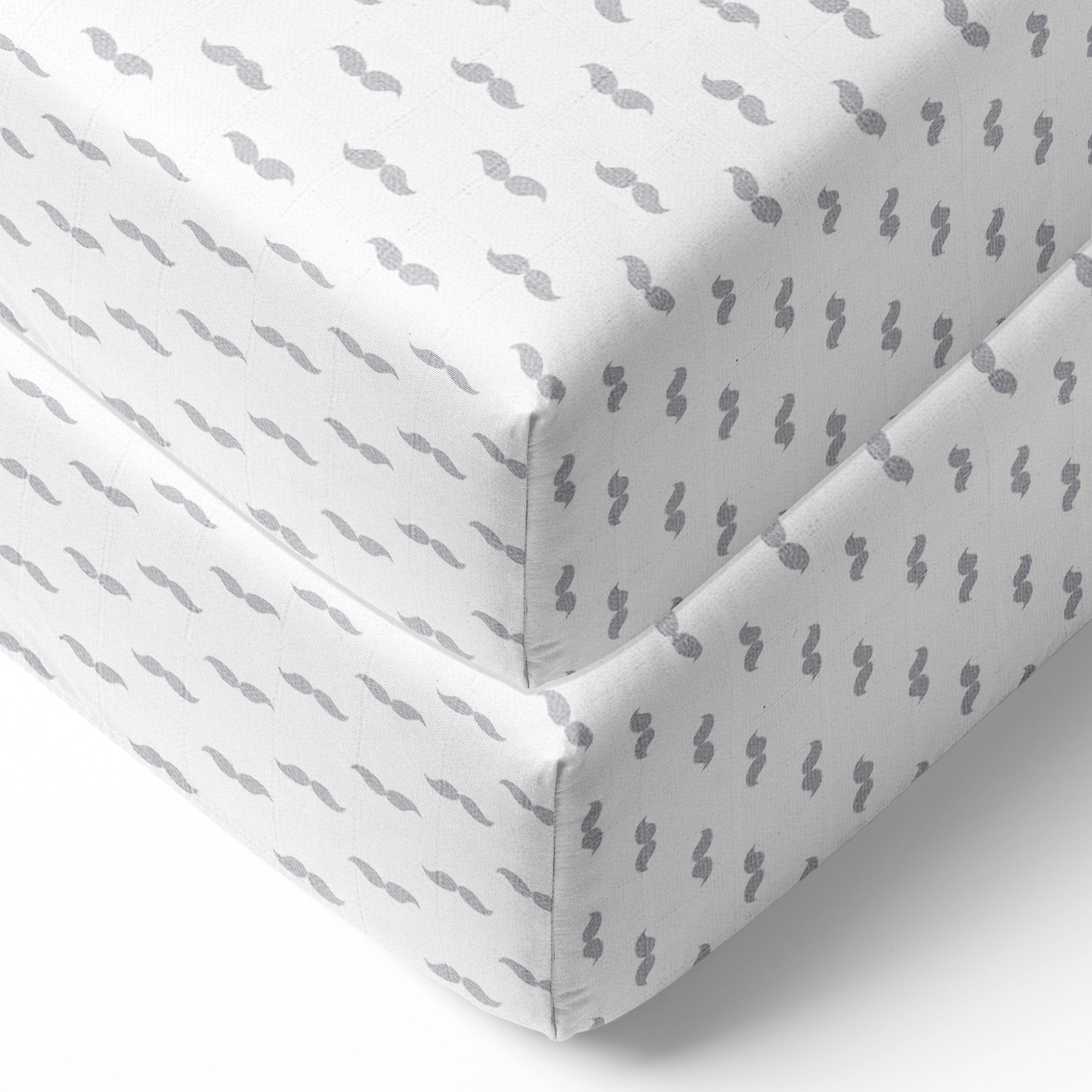 Bacati - Crib or Toddler Bed Fitted Sheet 100% Cotton Muslin, Aztec Love Grey
