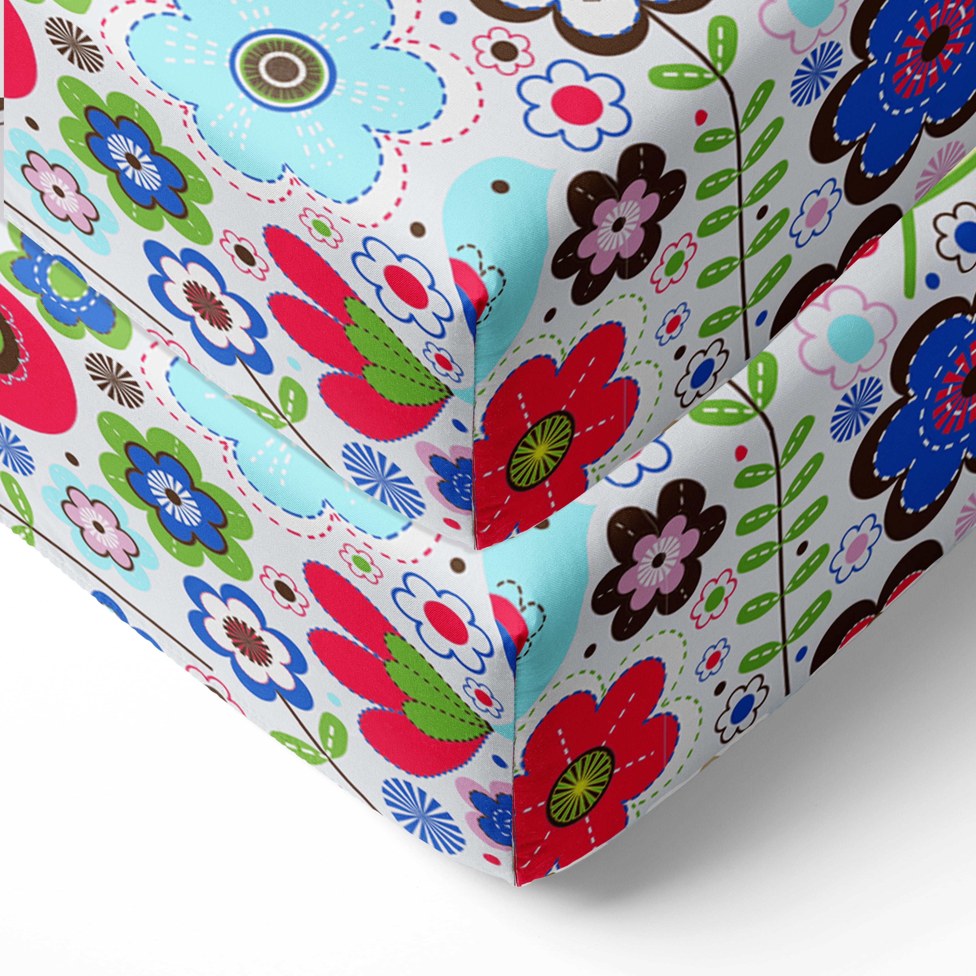 Bacati - Crib or Toddler Bed Fitted Sheet 100% Cotton Percale, Botanical, Pink/Aqua/Fuchsia/Green