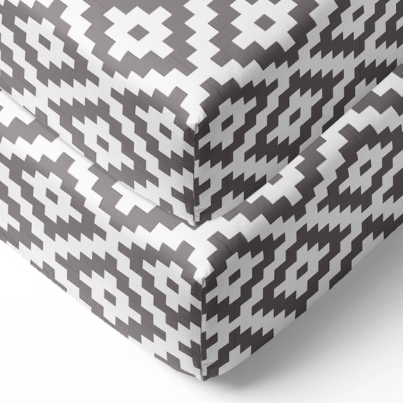 Bacati - Crib or Toddler Bed Fitted Sheet, Aztec Love Grey