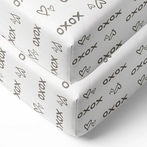 Bacati - Crib or Toddler Bed Fitted Sheet, Aztec Love Grey