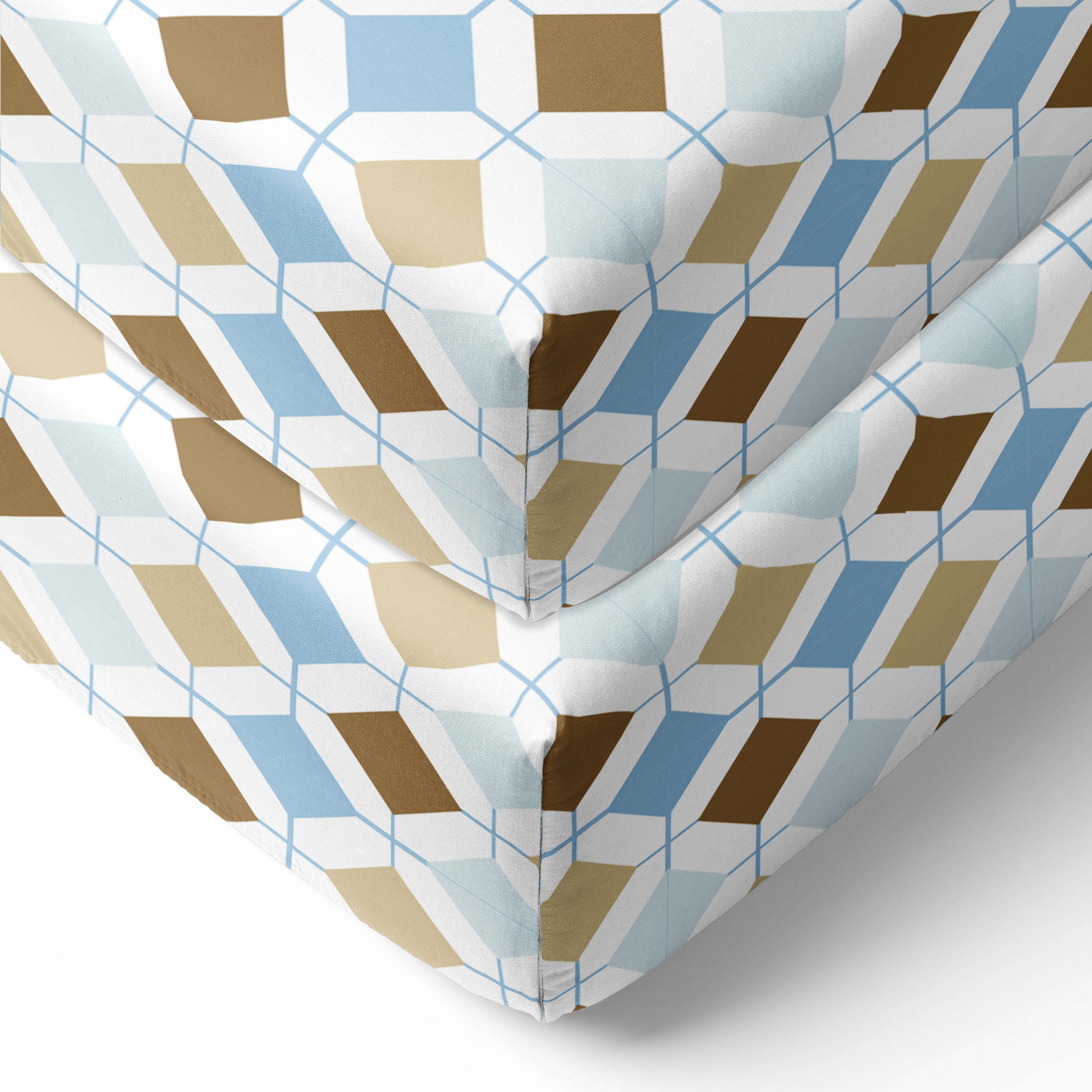 Bacati - Crib or Toddler Bed Fitted Sheet, Mod Diamonds/Stripes, Aqua/Teal/Beige/Brown