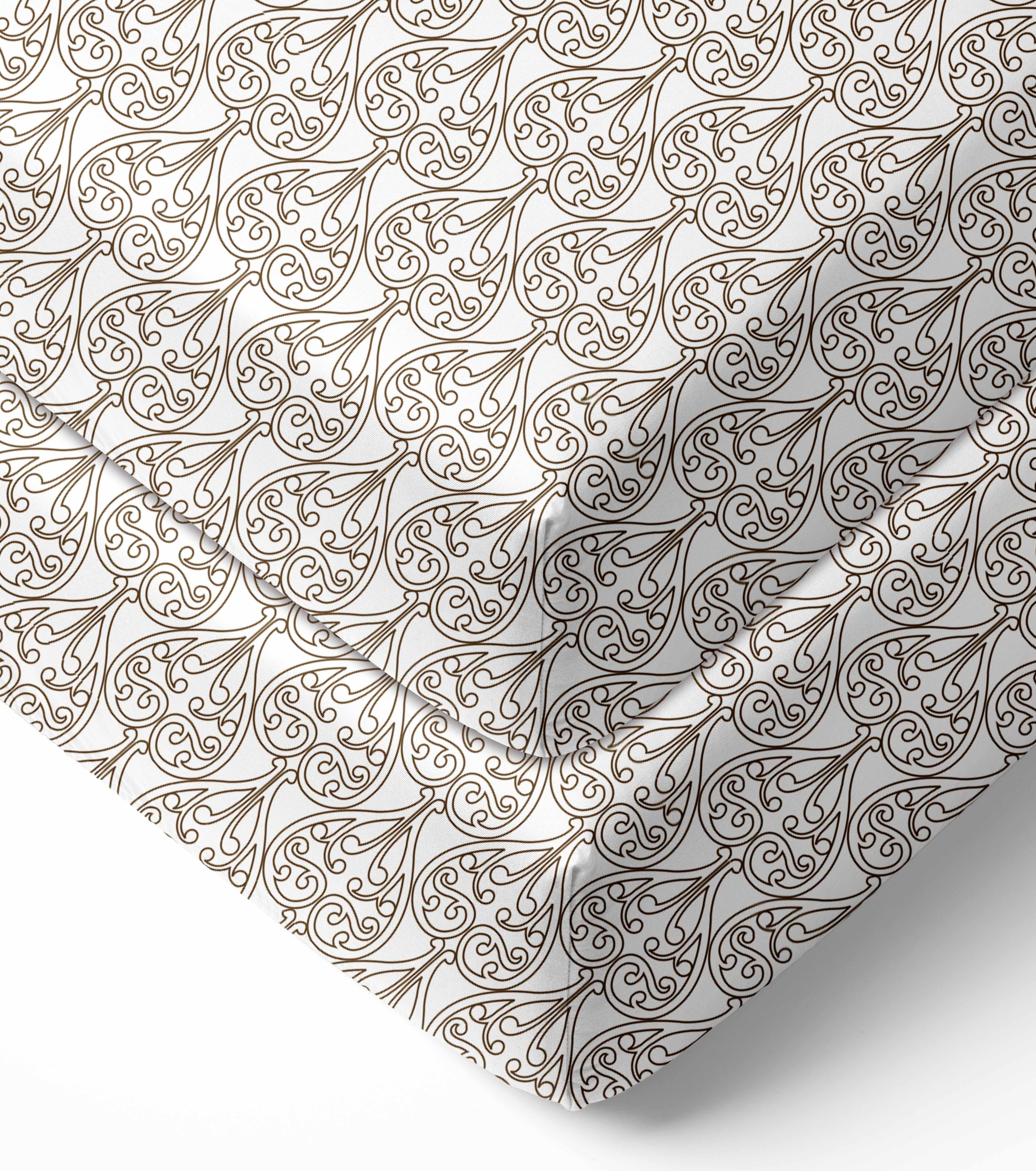 Bacati - Damask Crib/Toddler Bed Fitted Sheets 100% Cotton Percale, White/Choc, 2-Pack