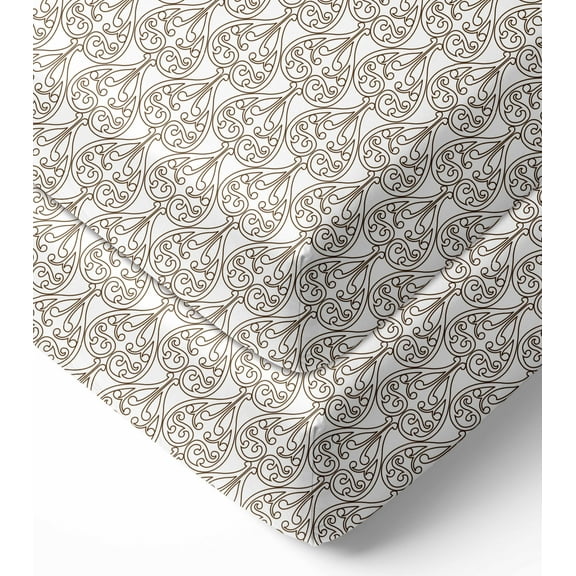 Bacati - Damask Crib/Toddler Bed Fitted Sheets 100% Cotton Percale, White/Choc, 2-Pack