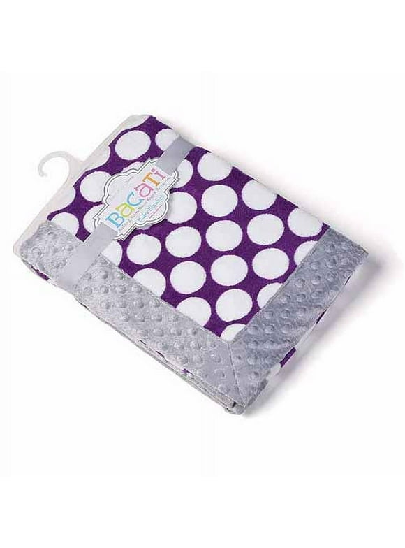 Bacati - Dots Center with Grey Border 30 x 40 inches Plush Blanket, Purple/Gray