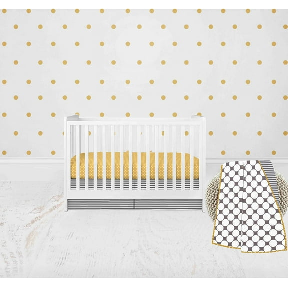 Bacati - Dots Pin Stripes 3-Piece Crib Bedding Set - Grey/Yellow Unisex