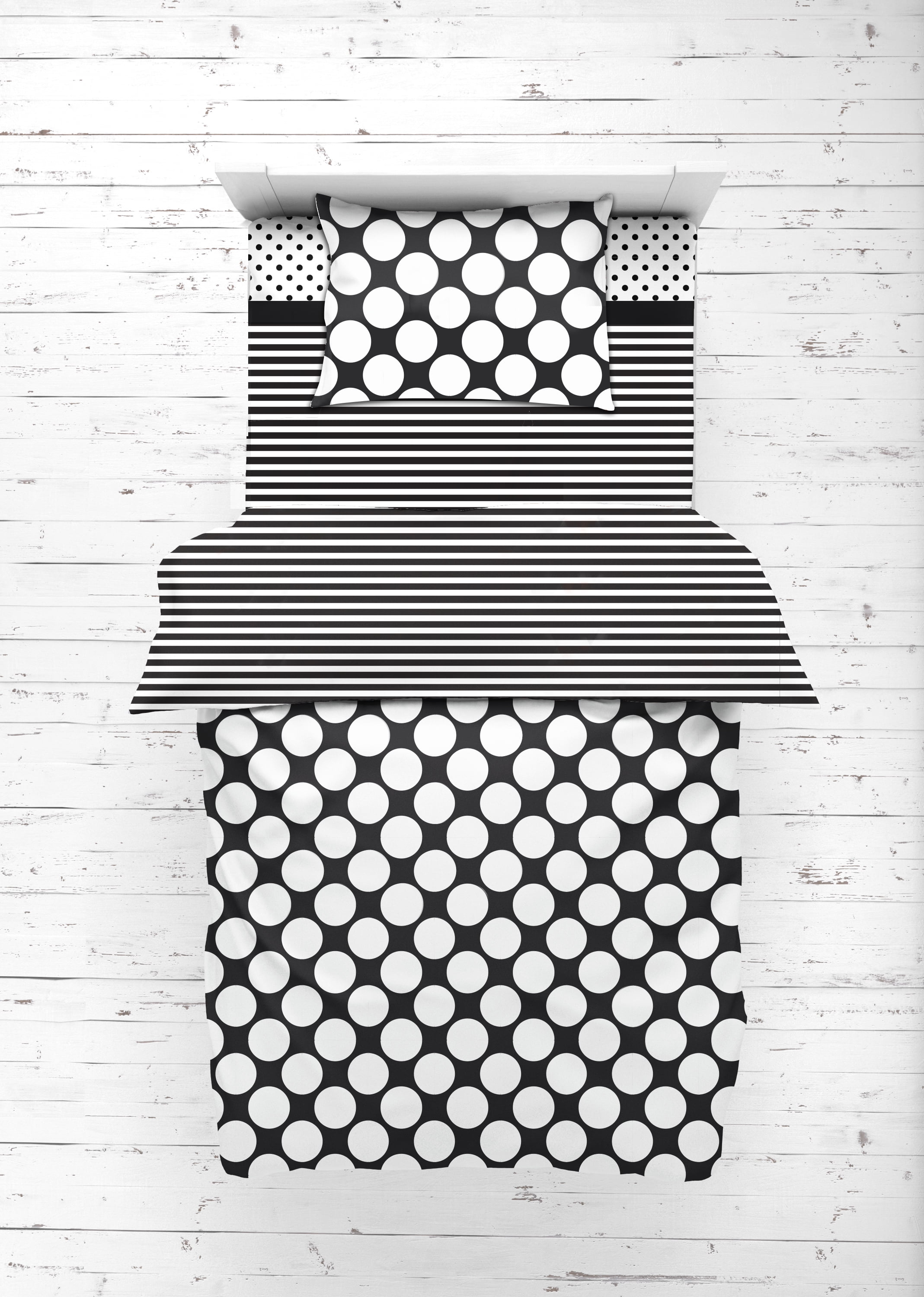 Bacati - Dots/Pin Stripes 4-Piece Toddler Bedding set 100% Cotton percale, Black/White