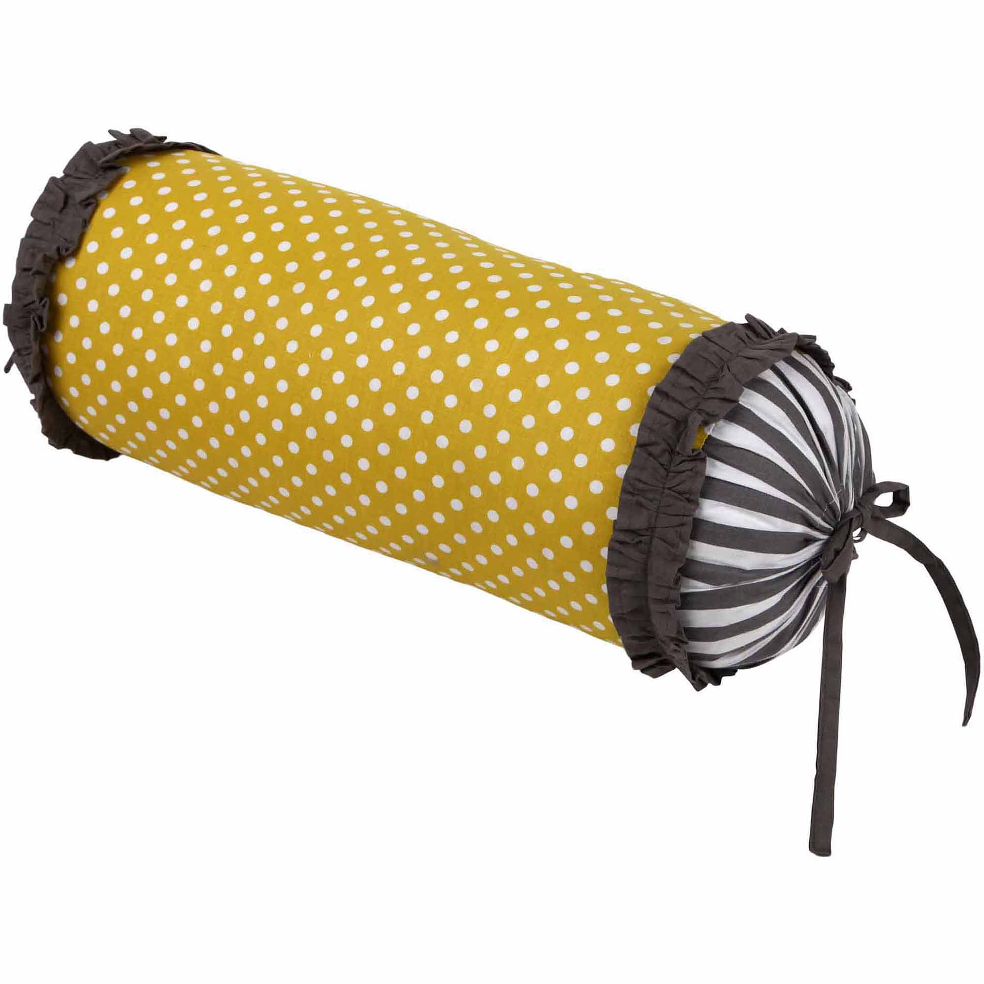 Bacati - Dots/Pin Stripes Neckroll with 100% Cotton cover and polyfilled insert Pillow, Gray/Yellow - image 1 of 1