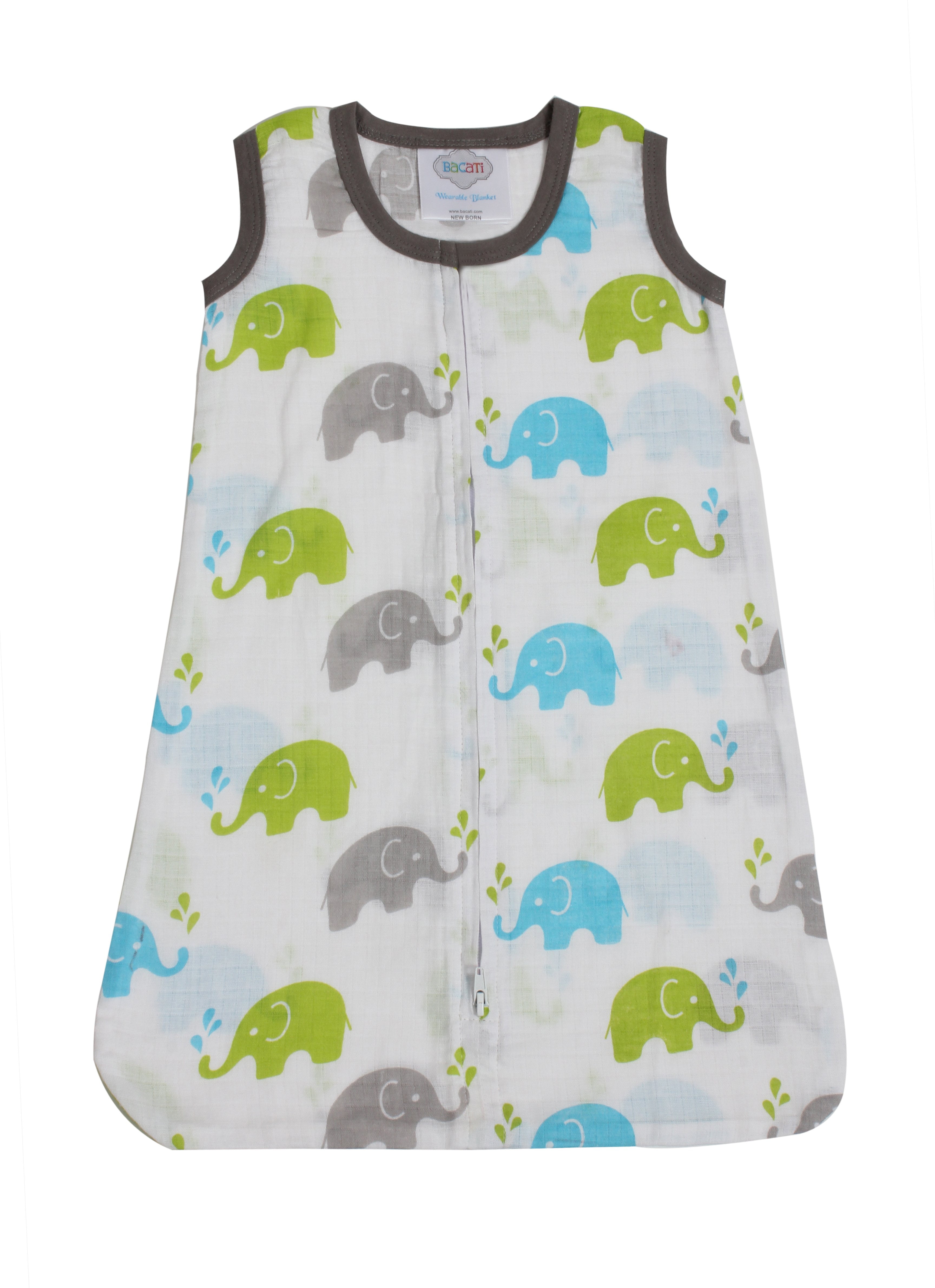 Bacati Elephants 100 Cotton breathable Muslin Sleep Sack (Choose Your Size)
