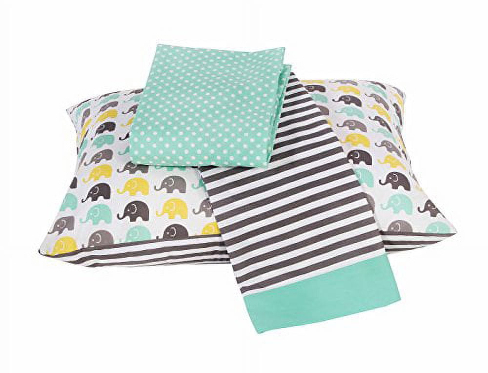 Bacati - Elephants 3 Pc Toddler Bedding Sheet Set (Mint/Yellow/Grey)