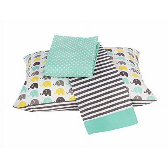 Bacati - Elephants 3 Pc Toddler Bedding Sheet Set (Mint/Yellow/Grey)