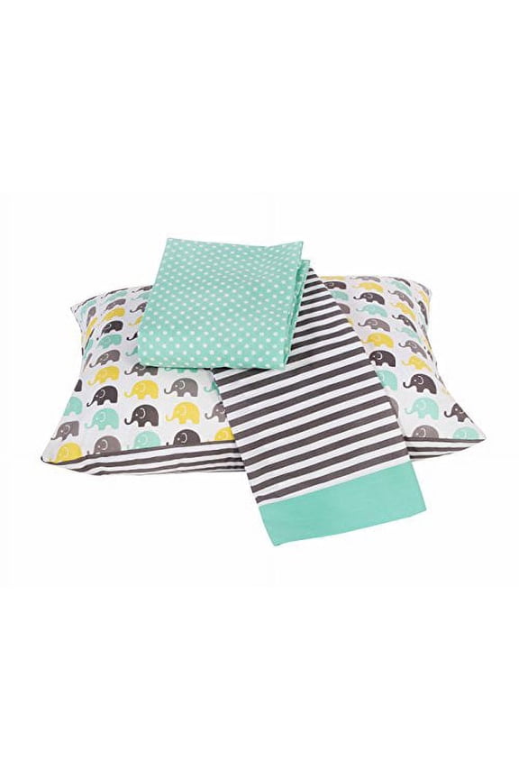 - Elephants 3 Pc Toddler Bedding Sheet Set (Mint/Yellow/Grey)