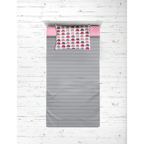 Bacati - Elephants 3 Pc Toddler Bedding Sheet Set (Pink/Grey)