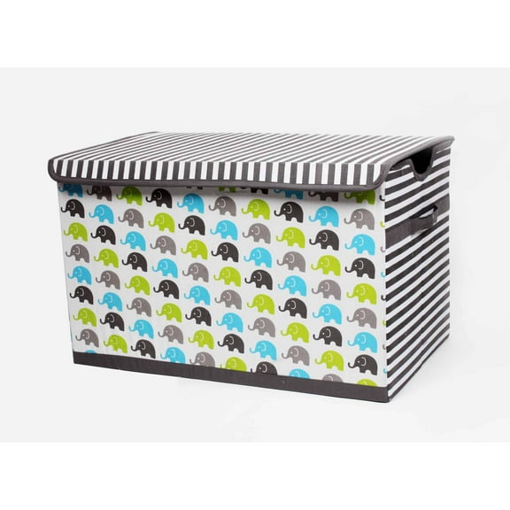 Bacati - Elephants Aqua/Lime/Grey Cotton Percale Fabric covered Storage, Toy Chest, 24.5 L x 15 W x 14 H inches