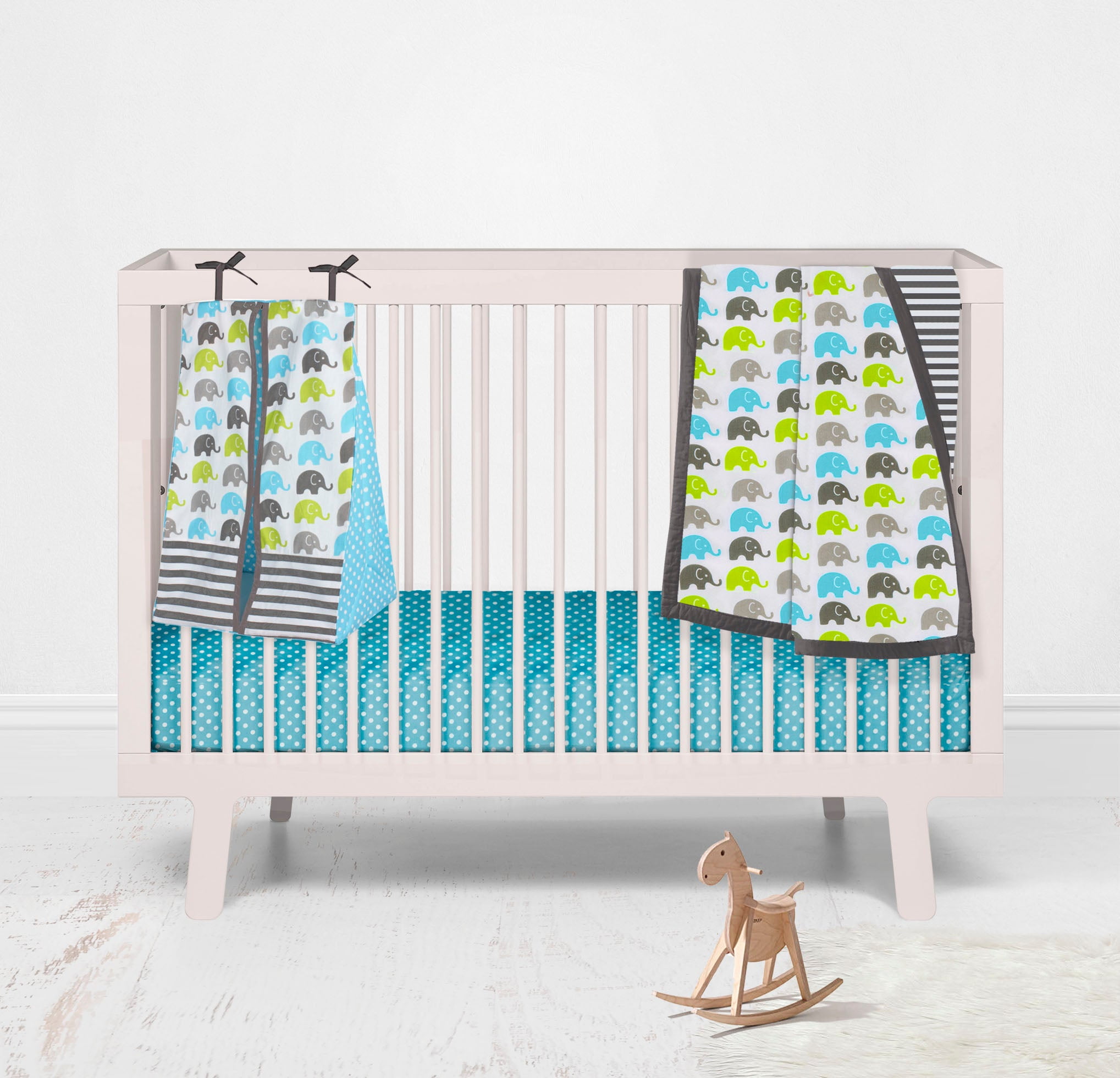 Bacati - Elephants Aqua/Lime/Grey Mini Crib Bedding Set