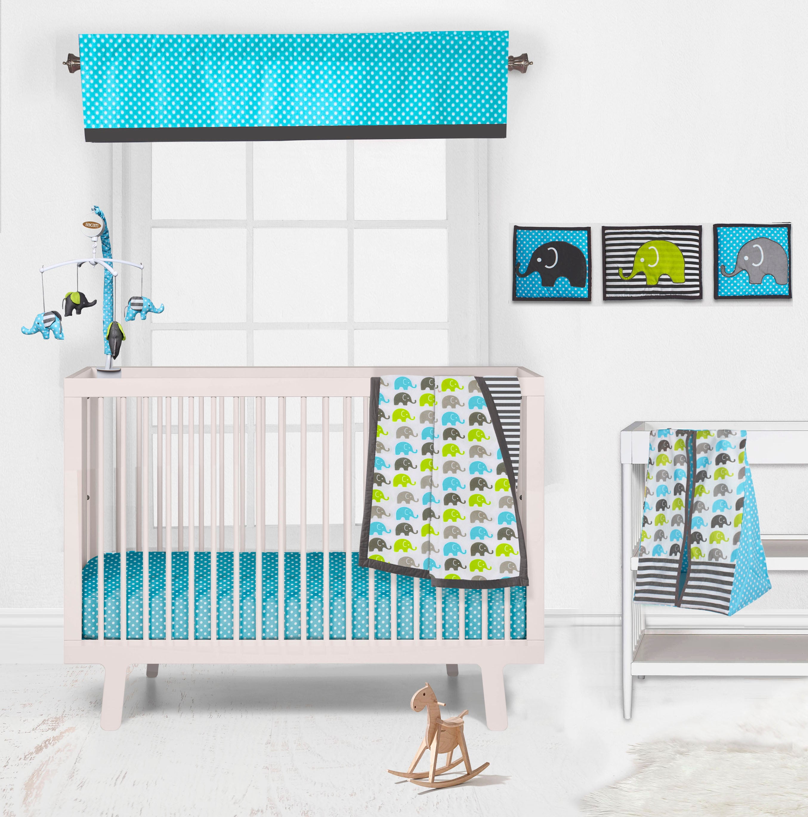 Bacati - Elephants Aqua/Lime/Grey Mini Crib Bedding Set