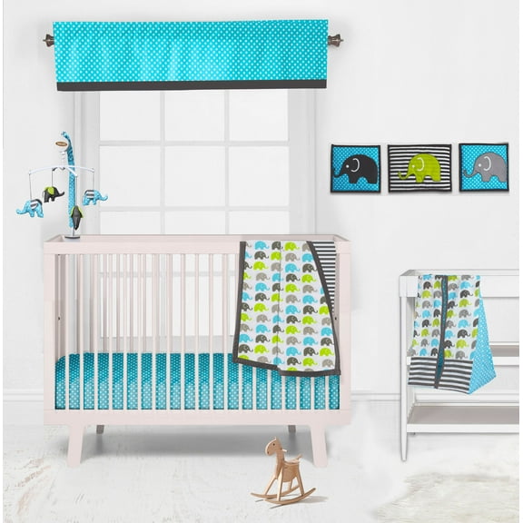 Bacati - Elephants Aqua/Lime/Grey Mini Crib Bedding Set