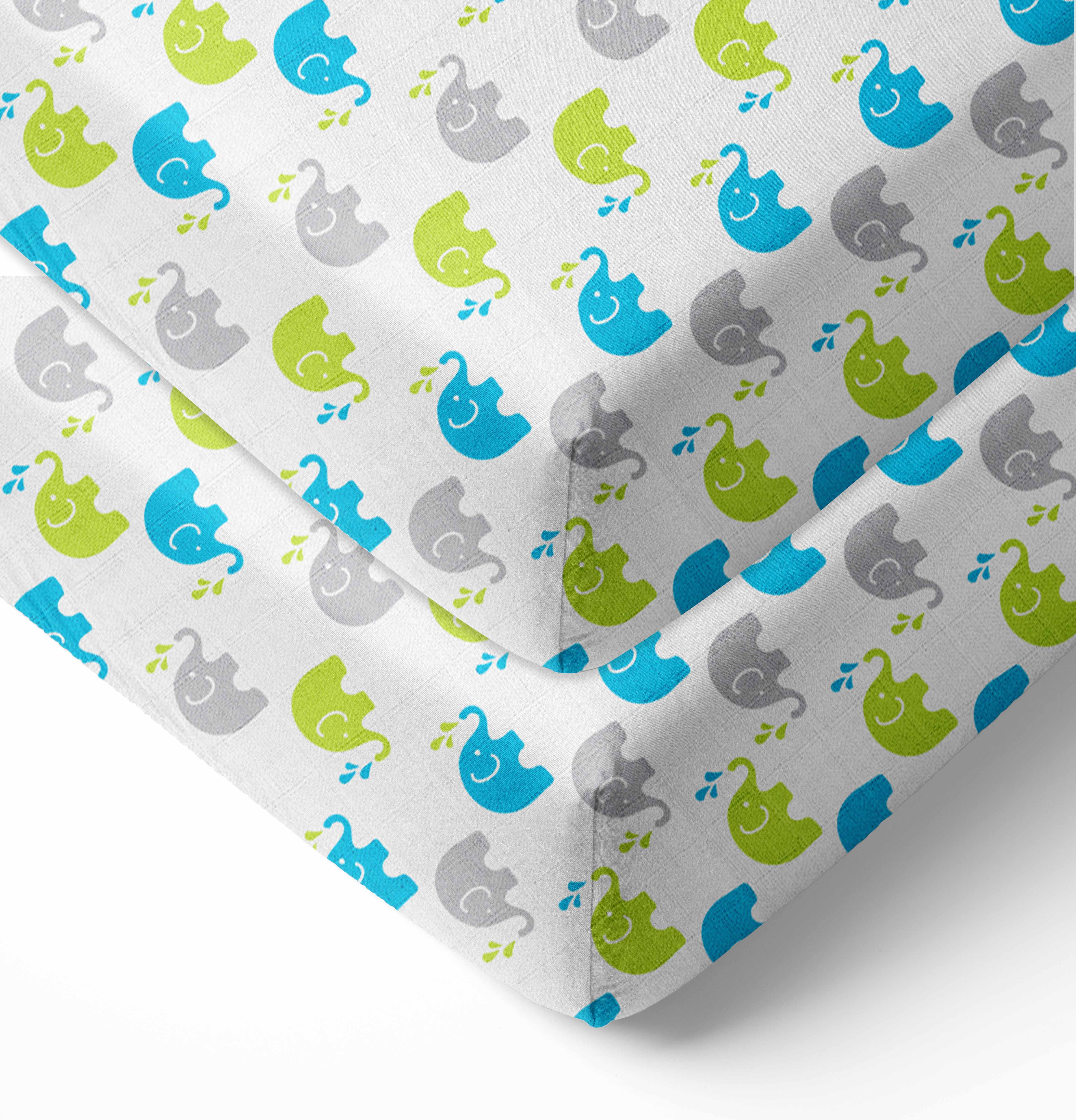 Bacati Elephants Crib/Toddler Bed Fitted Sheets 100 Cotton Muslin 2