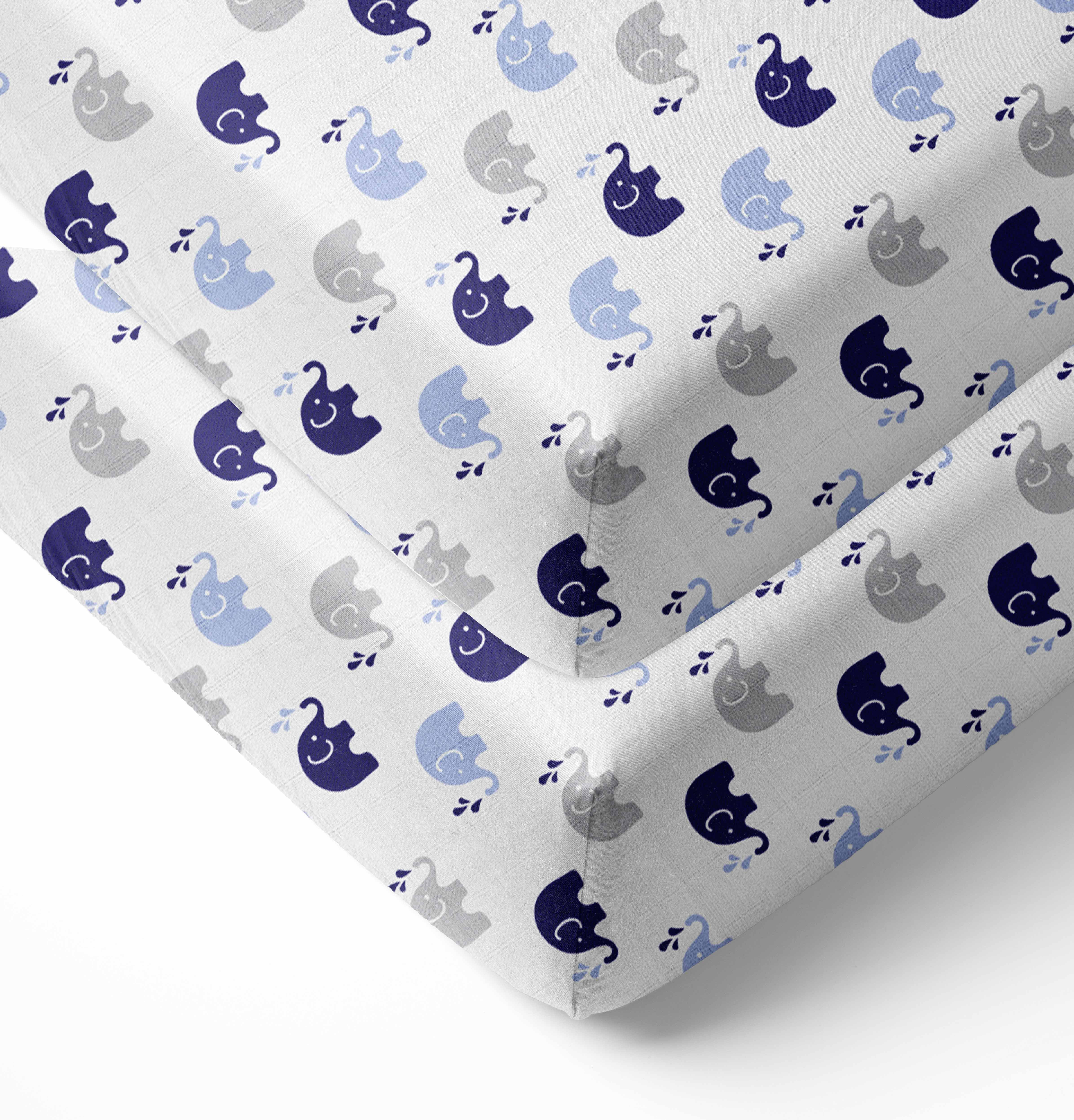 Bacati Elephants Crib/Toddler Bed Fitted Sheets 100 Cotton Muslin 2