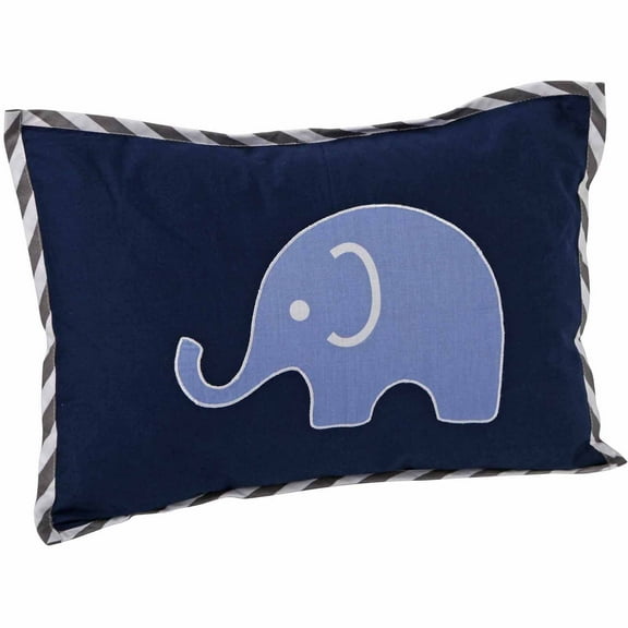 Bacati - Elephants Dec Pillow 12 x 16 inches with removable 100% Cotton cover and polyfilled pillow insert, Blue/Gray