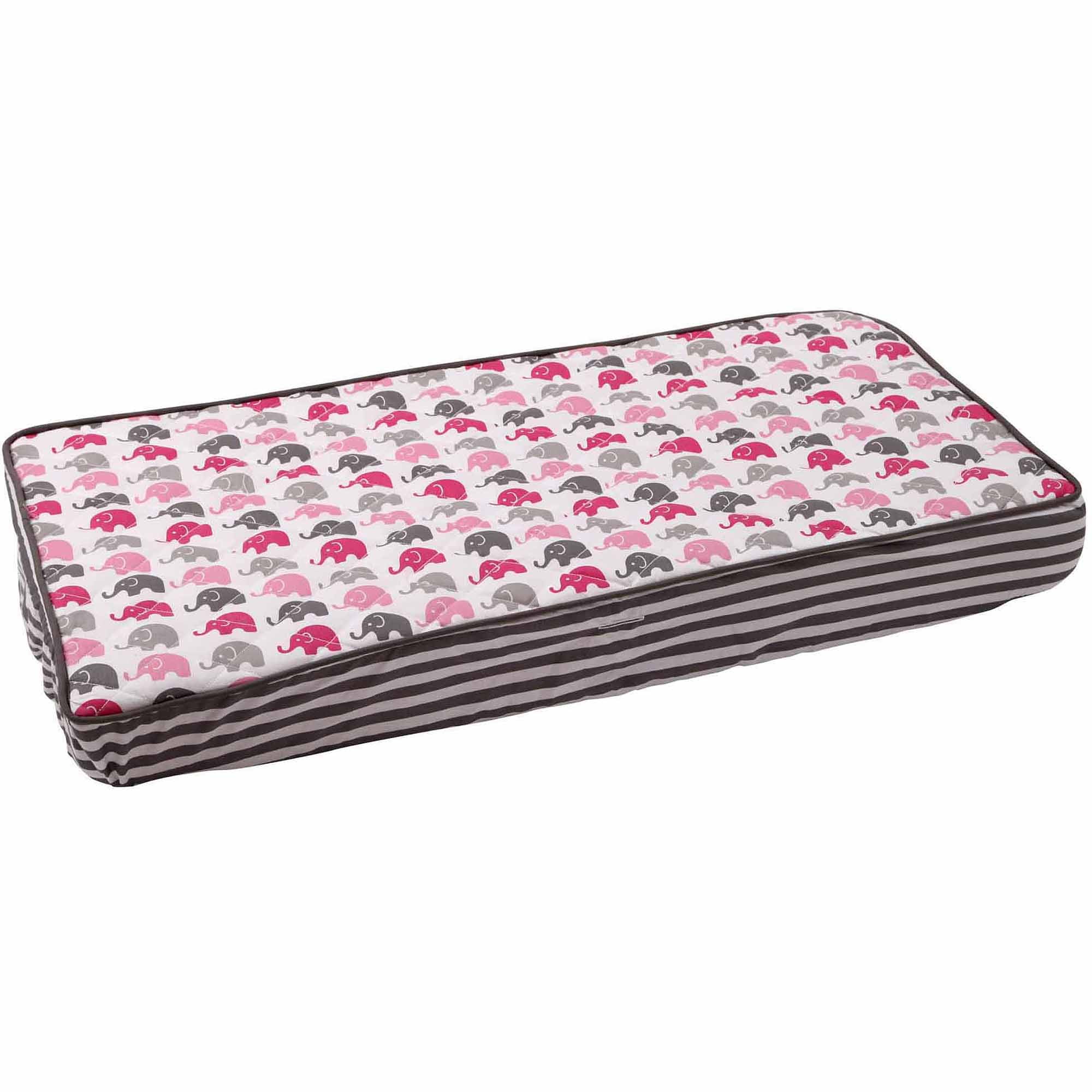 Bacati - Elephants Mini Elephants Quilted Top 100% Cotton Percale with Polyester Batting Diaper Changing Pad Cover, Pink/Gray
