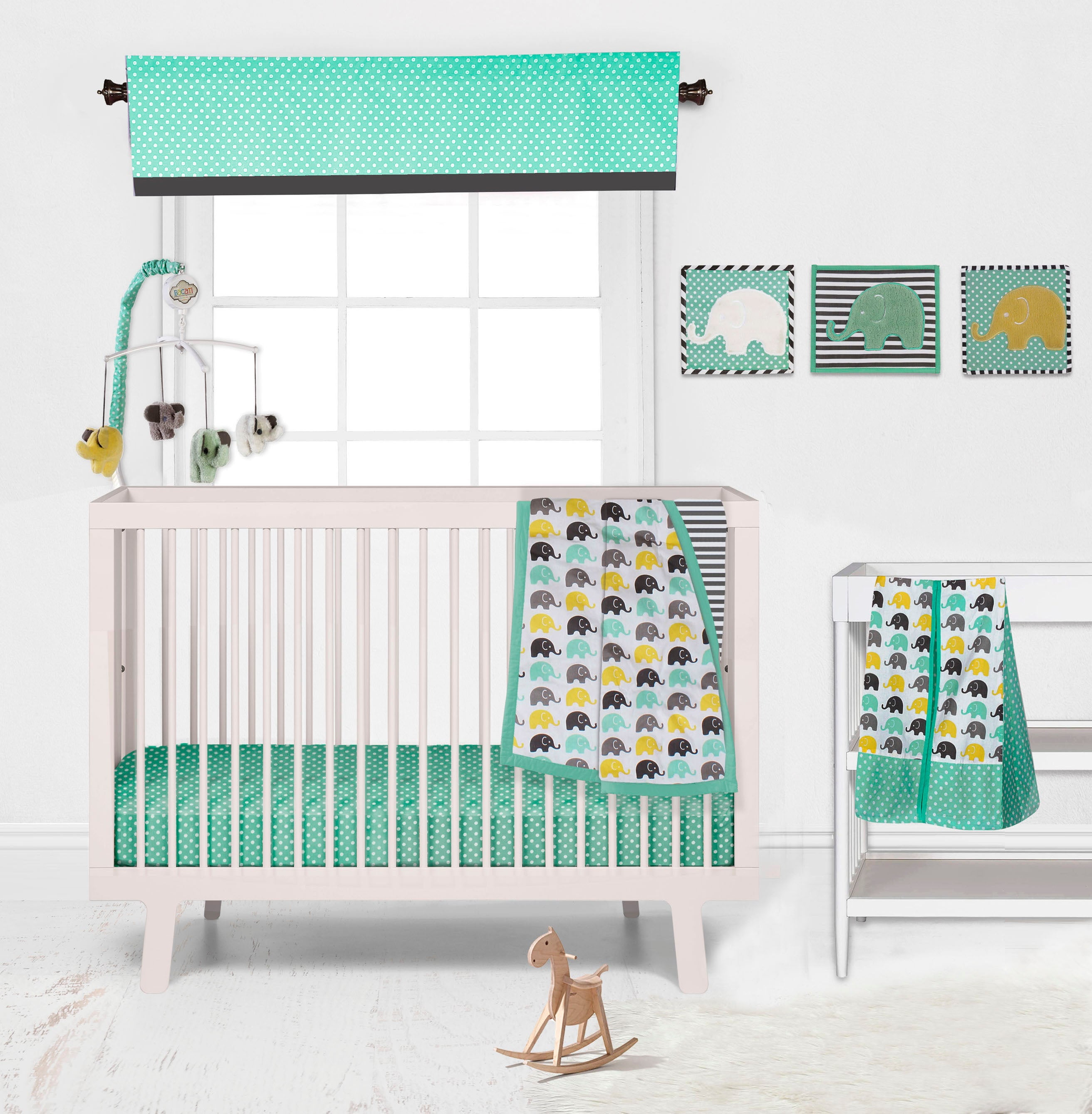 Bacati Elephants Mint/Yellow/Grey Mini Crib Bedding Set