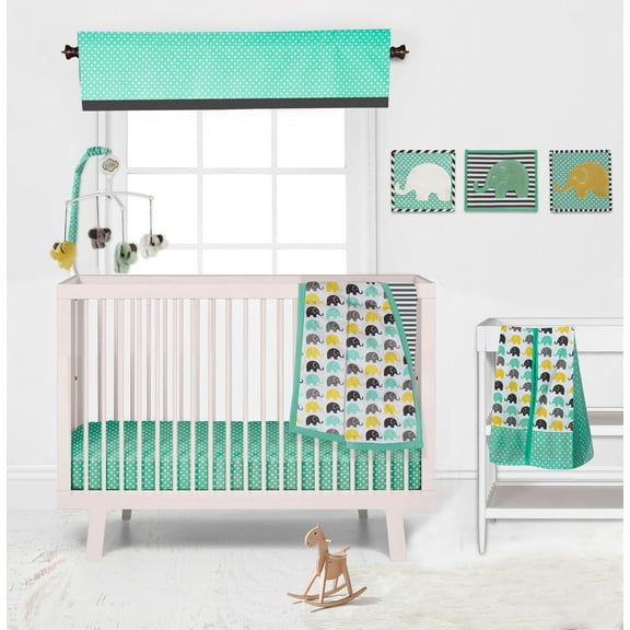 Bacati - Elephants Mint/Yellow/Grey Mini Crib Bedding Set