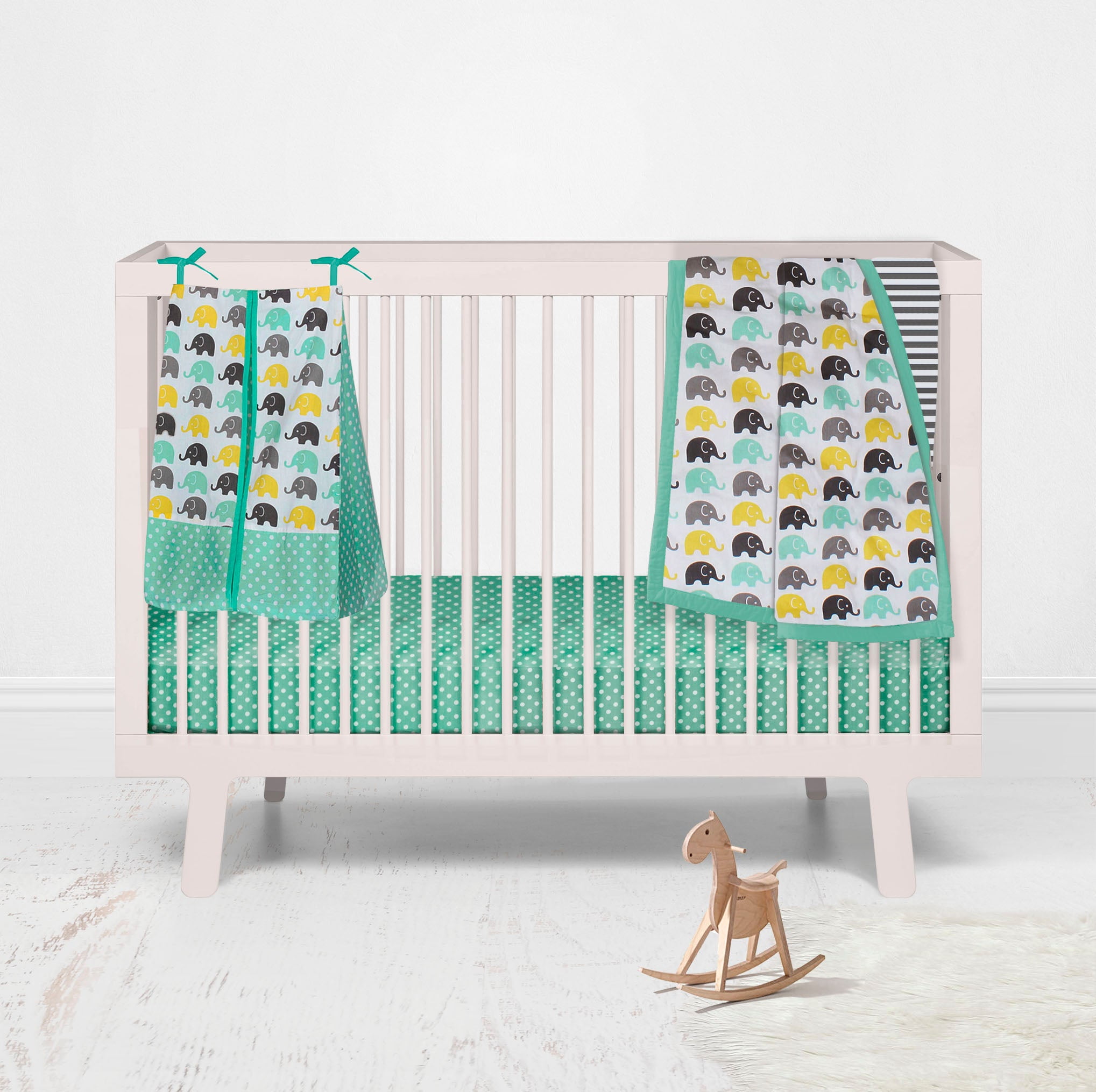Bacati - Elephants Mint/Yellow/Grey Mini Crib Bedding Set