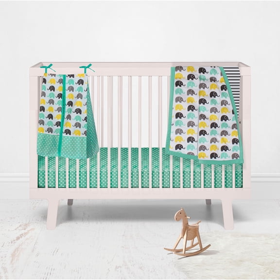 Bacati - Elephants Mint/Yellow/Grey Mini Crib Bedding Set
