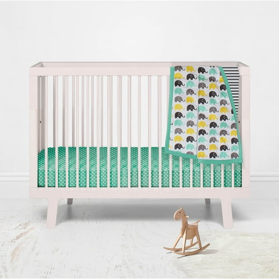 Bacati - Elephants Mint/Yellow/Grey Mini Crib Bedding Set