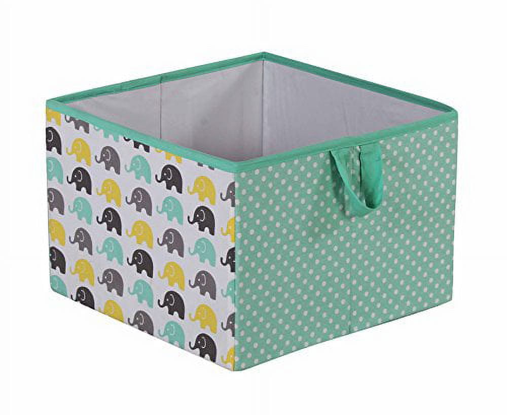 Bacati Elephants Fabric Collapsible Hamper - Grey Cotton Percale Nursery Laundry Bin, 18x13x13 Inches