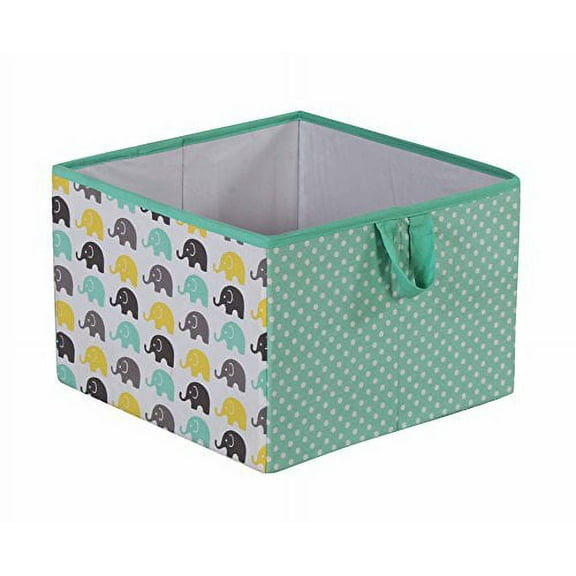 Bacati Elephants Unisex Fabric Storage Box/Tote Large, Mint/Yellow/Grey