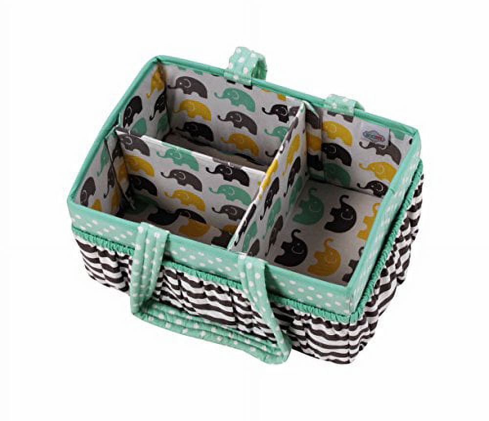 Bacati Elephants Unisex Nursery Fabric Storage Caddy with Handles, Mint/Yellow/Grey